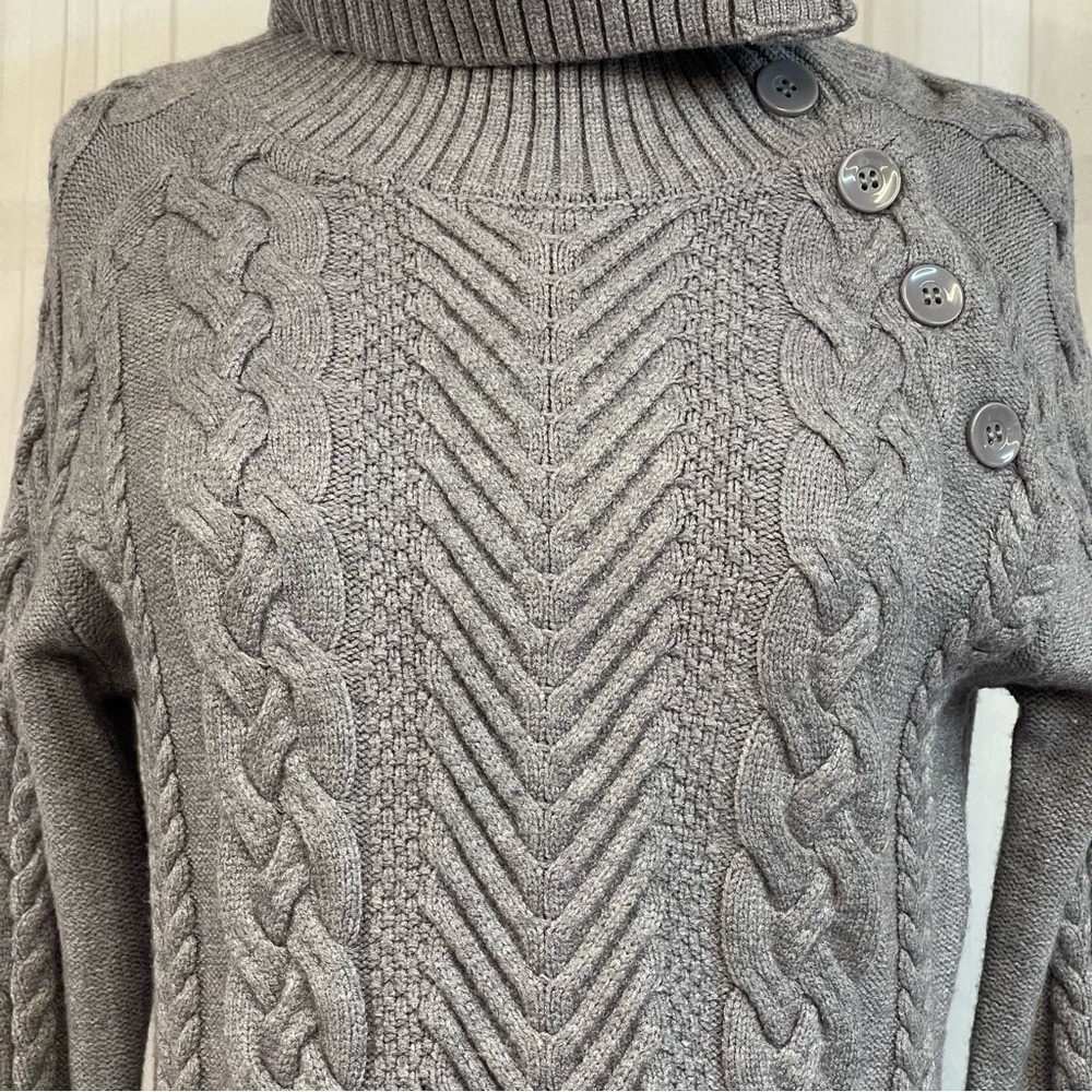 Bargain Cable Gray Turtleneck Sweater Dress - Picture 7 of 8